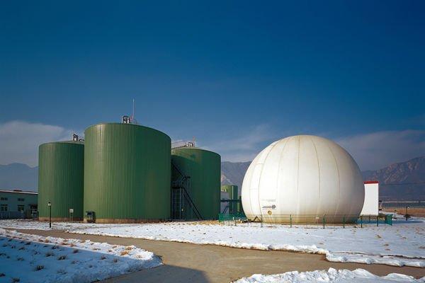 Close-up of double membrane biogas tank structure