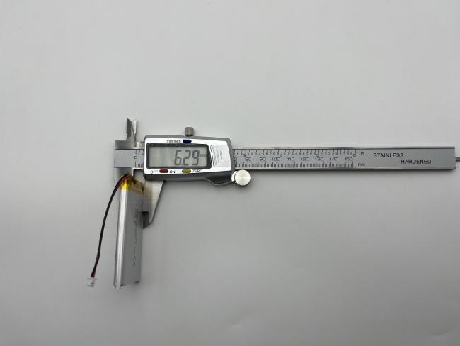 LP604070/LP654065 battery cell measurement diagram with engineering specifications