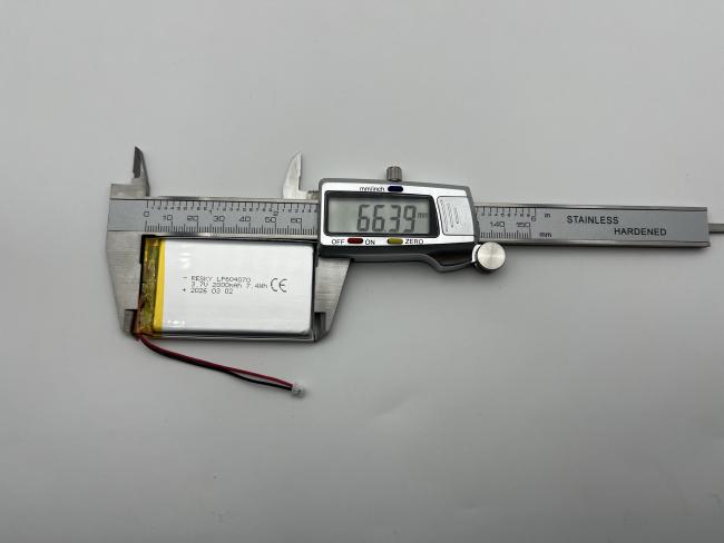 LP604070/LP654065 battery cell measurement diagram displaying physical dimensions