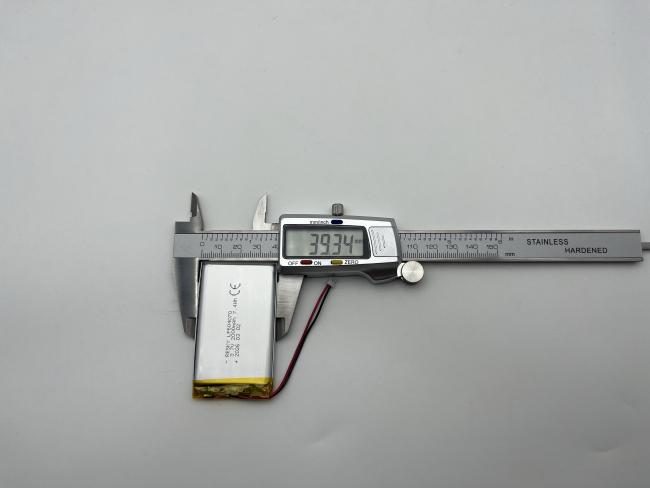 LP604070/LP654065 battery cell measurement diagram illustrating component layout