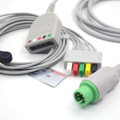 China Fixed Button 5 Lead ECG Cable Stable 6 Pins EKG Machine Cable for sale