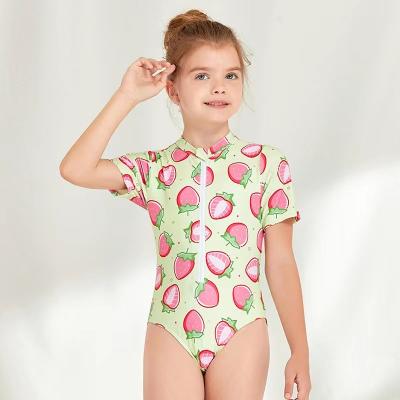 China Strawberry Printed Girls Swimming Suits Cute Zipper Children'S One Piece Swimsuit for sale