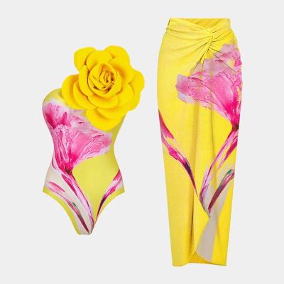 China Padded Cups Three Piece Swimwear With Regular / Quick Dry Yellow Color for sale