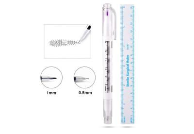 China Sweatproof Permanent Makeup Tattoo Kit Double End Microblading Marker Pen Purple Ink With Soft Ruler for sale