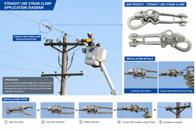 application of straight line strain clamp application of straight line strain clamp