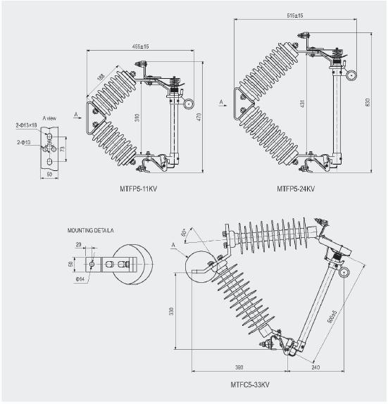MTFP5 Series Fuse Cutout drawing MTFP5 Series Fuse Cutout drawing