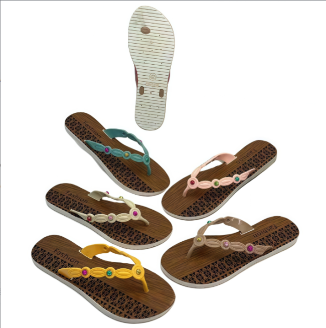 Wholesale PVC Flip Flops Wood Grain Rhinestone Sandals Factory Direct