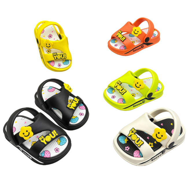 Kids EVA sandals with smiley flower design in assorted colors