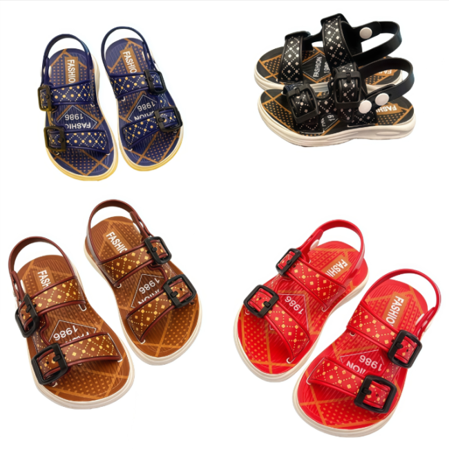 Kids PVC Sandals with Adjustable Buckle, Non-Slip Sole