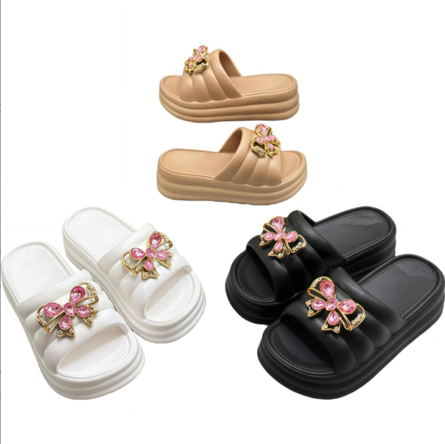 EVA Platform Slides with Rhinestone Bow Decoration, Wholesale Footwear