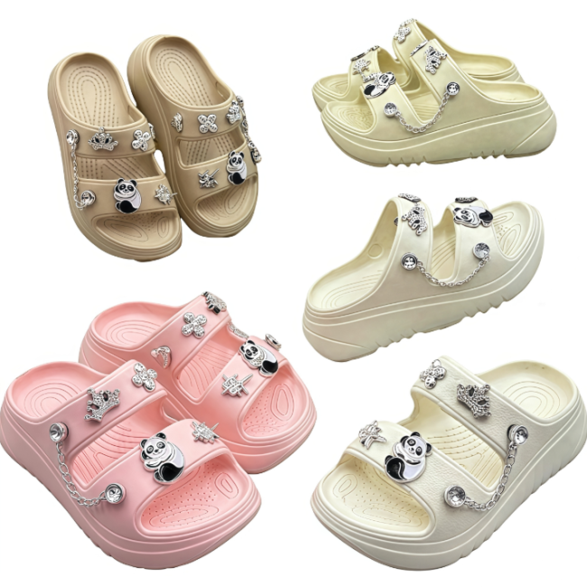 Women's EVA Platform Slides with Panda Charms and Chain Factory Wholesale