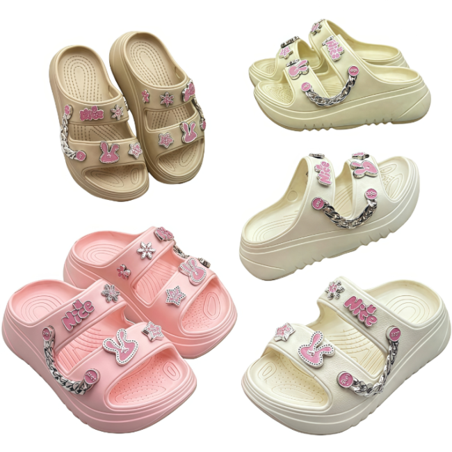 Women's EVA Platform Slides with Bunny Charms and Chain Factory Wholesale