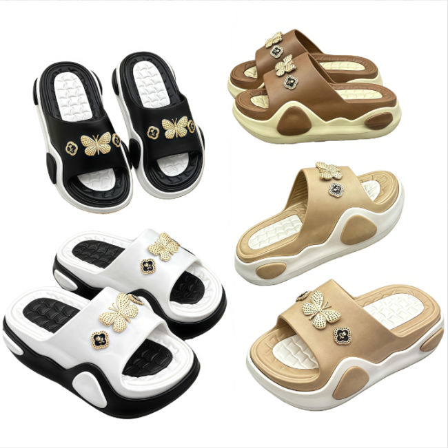 Women's EVA Thick Sole Slides with Butterfly Charms Factory Wholesale