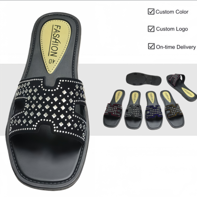 PVC Women H Cut Rhinestone Slides Multi Colors Wholesale