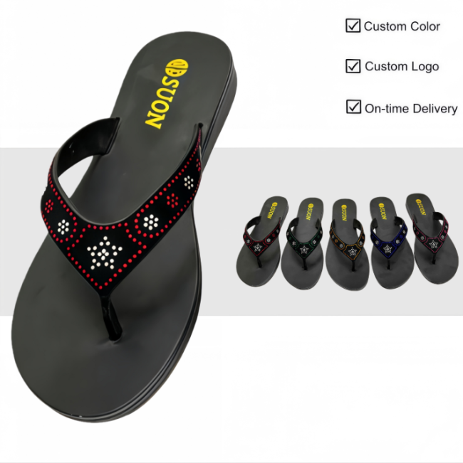 PVC Women Geometric Rhinestone Flip Flops Multi Colors Wholesale