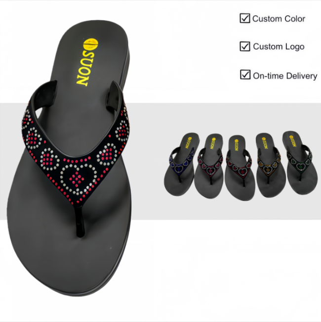 PVC Women Heart Rhinestone Flip Flops Multi Colors Wholesale