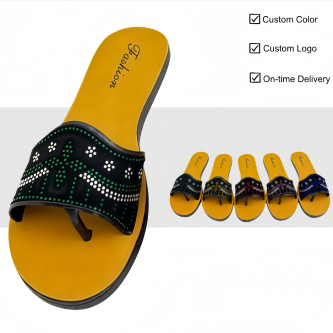 PVC Women Ethnic Pattern Thong Slides Custom Color Logo Factory Direct Wholesale