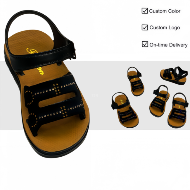 PVC rhinestone non-slip outdoor sandals for kids, custom color and logo available, on-time wholesale delivery