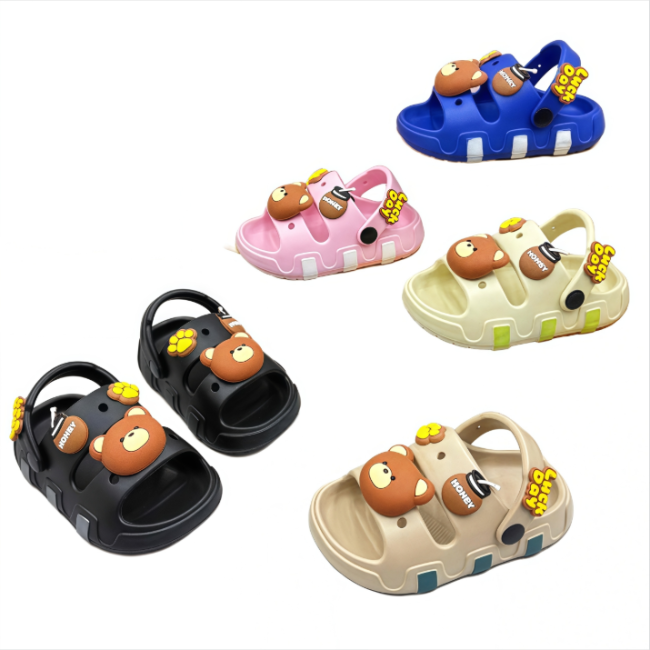 EVA Cartoon Bear Kids Sandals Anti-slip Soft Sole Children Beach Clogs, Multi Color Options for Toddlers Boys and Girls