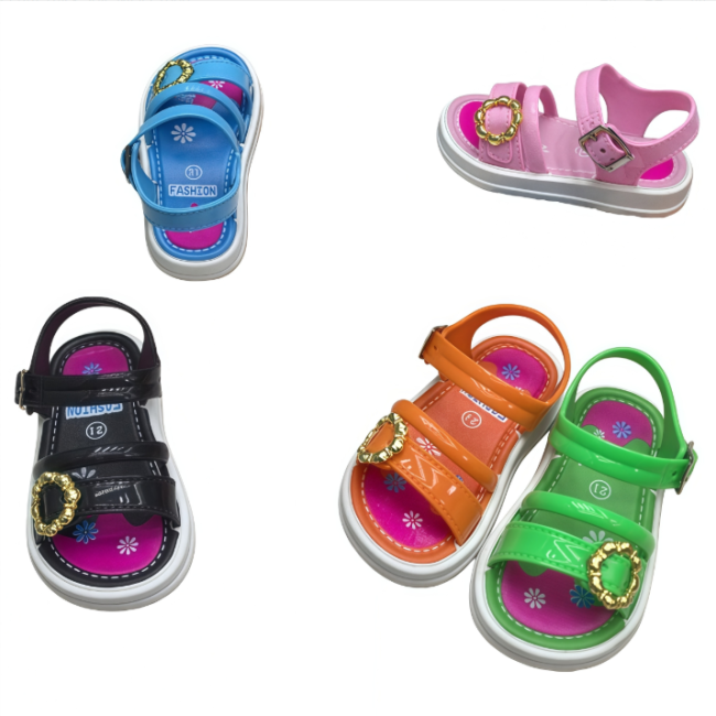 PVC Cute Heart Buckle Girls Fashion Sandals Anti-slip Children Beach Princess Shoes, Multi Color Options for Toddlers and Kids
