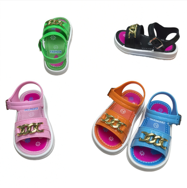 PVC Gold Chain Girls Fashion Sandals Anti-slip Soft Sole Children Casual Beach Sandals, Multi Bright Color Options for Toddlers and Girls