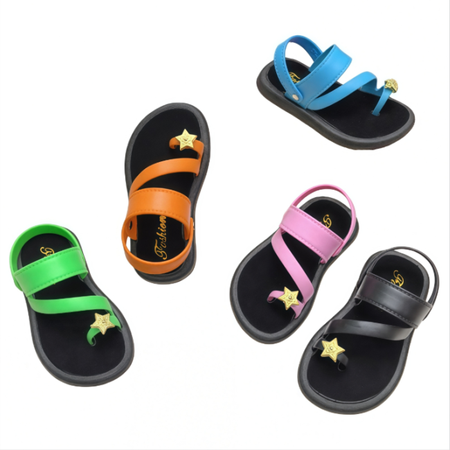 PVC Star Decor Girls Toe Ring Sandals Anti-slip Soft Sole Children Casual Beach Sandals, Multi Vibrant Color Options for Toddlers and Girls