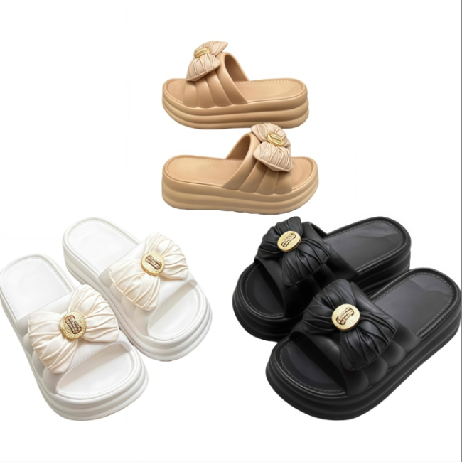 EVA Bow Decor Women Platform Slides Anti-slip Soft Sole Ladies Summer Beach Slides, Multi Classic Color Options for Women and Ladies