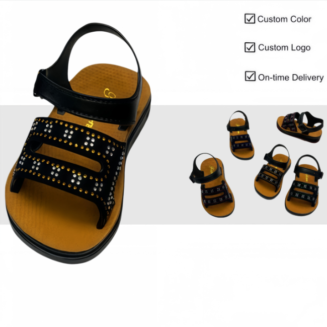 Bulk PVC Kids Sandals with Rhinestone Decor Non-slip Children Outdoor Footwear