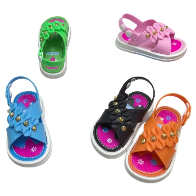 Bulk PVC Toddler Girls Sandals with Bow Decor Non-slip Children Casual Footwear