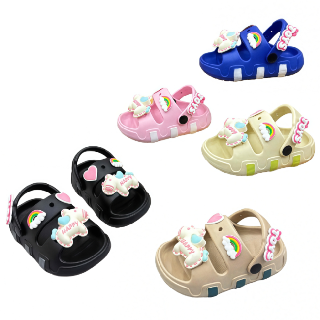 Bulk EVA Kids Clogs with 3D Cartoon Unicorn Rainbow Decor Non-slip Toddler Garden Shoes