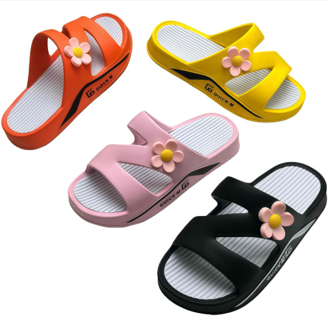 100% Virgin EVA Women Platform Slides with Daisy Decoration Thick Sole Ladies Slippers Wholesale Footwear