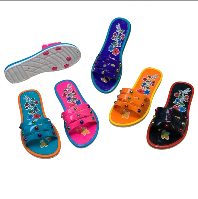 women's pvc floral slides, colorful beach slippers, factory direct wholesale footwear
