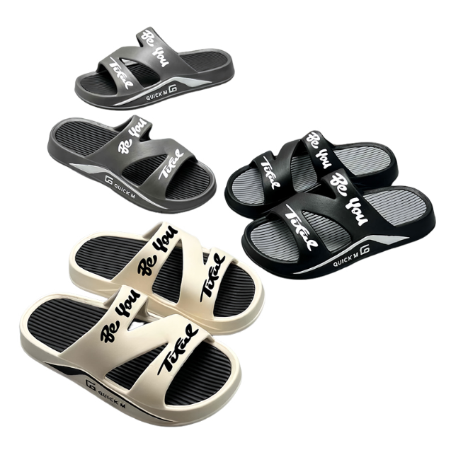 EVA Men English Slogan Double Strap Slides 4 Colors