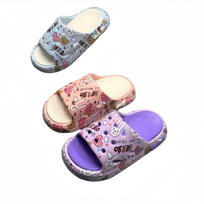 EVA Cartoon Bunny Printed Kids Slides, Lightweight Non-slip Children Slippers
