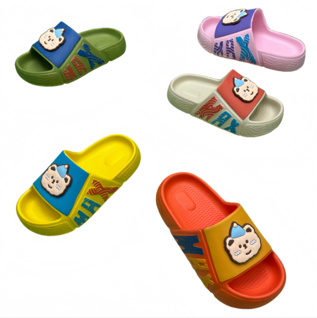 Kids EVA cartoon bear slides multi color set, children casual slippers for wholesale