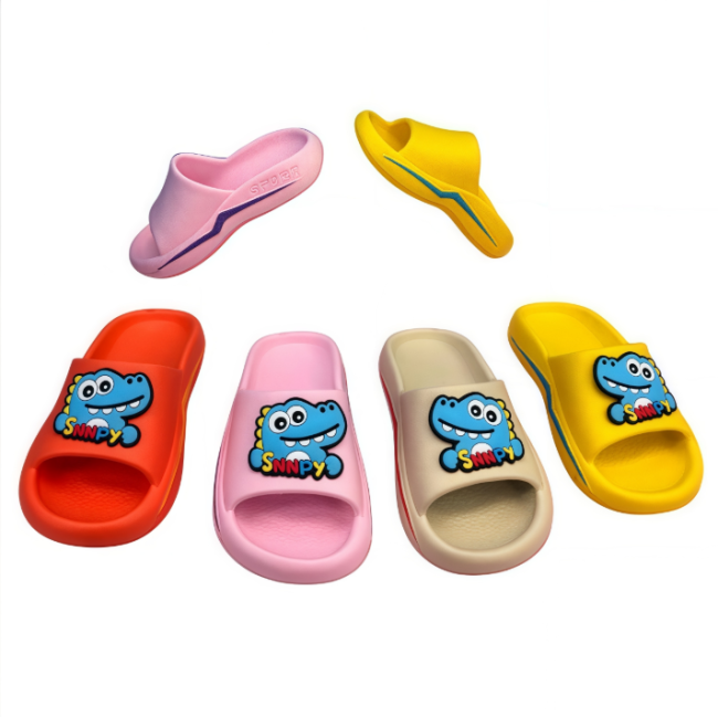 Kids EVA cartoon dinosaur slides multi color set, children casual slippers for wholesale