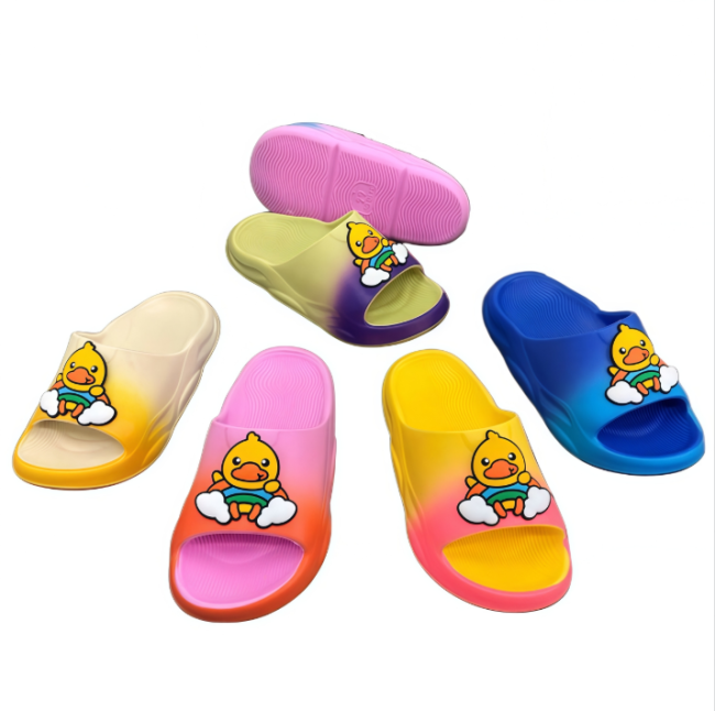 Kids EVA duck gradient slides multi color set, children casual slippers for wholesale