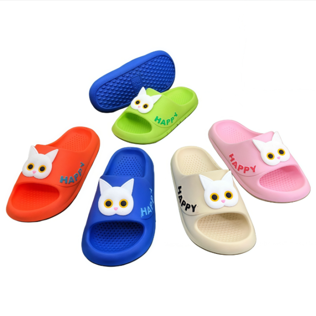 EVA cat slides with happy print, children casual slippers for wholesale