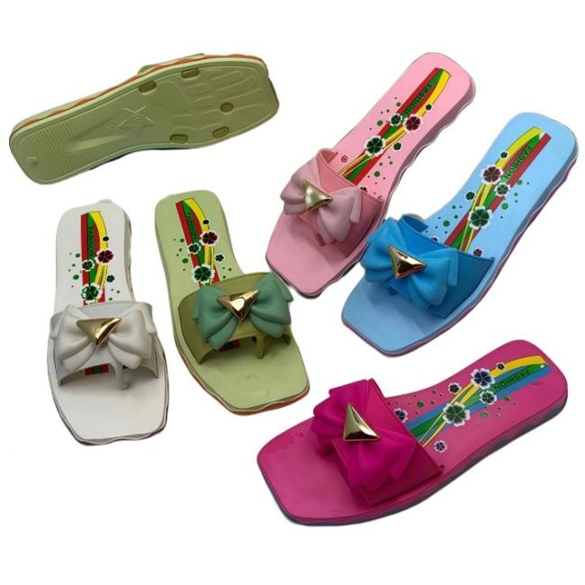 EVA Bow Decor Floral Print Women Slides Wholesale