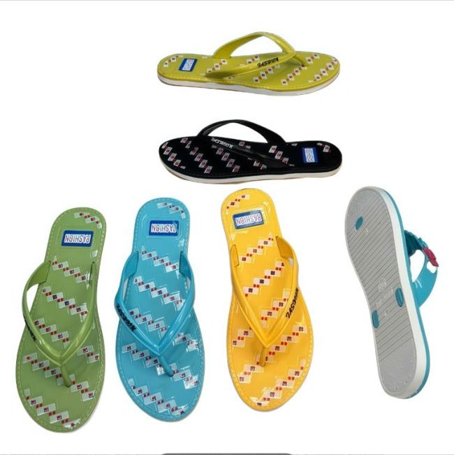 PVC Ladies Square Toe Geometric Square Print Flip Flops Casual Beach Sandals
