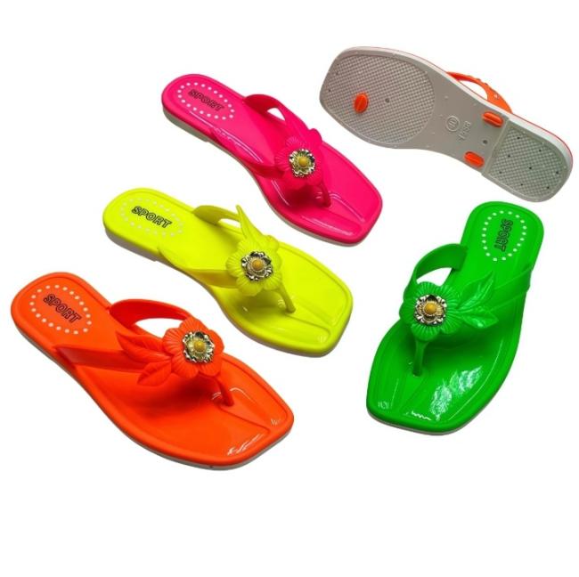 PVC Women Flip Flops, Neon 3D Flower Beach Sandals