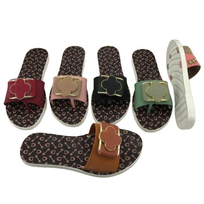 PVC Women Slides Clover Metal Buckle Multiple Colors