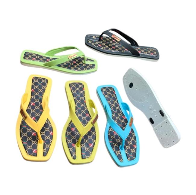 PVC Women Square Toe Flip Flops Monogram Print Model 5070G1+47-1 Multiple Colors
