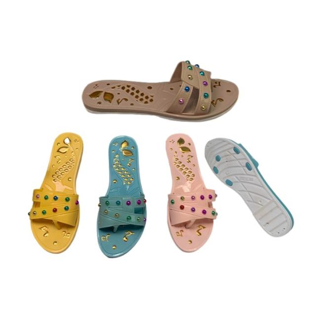 PVC Women Double Strap Flip Flops Colorful Rivet Fish Print Multiple Colors