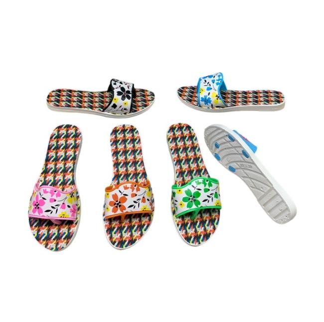 PVC Women Flip Flops Floral Print Houndstooth Sole Multiple Colors