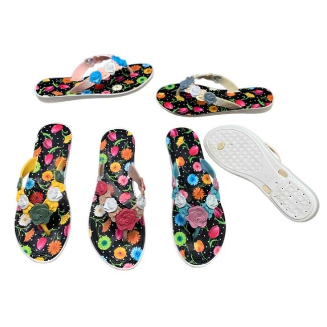 PVC Women Flip Flops 3D Floral Decor Floral Print Multiple Colors