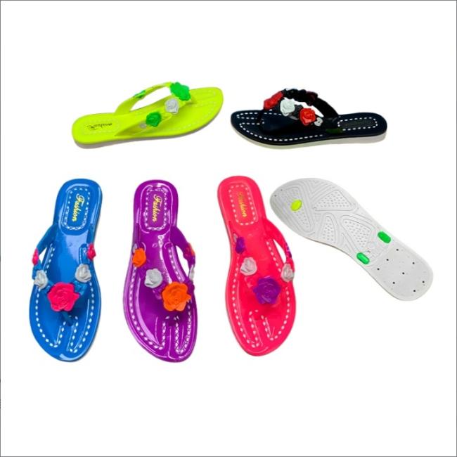 PVC Women 3D Rose Thongs Stitched Edge Bright Color Multiple Colors