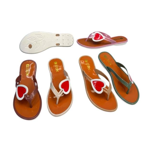 PVC Women Heart Accent Thongs Caramel Sole Glossy Finish Multiple Colors