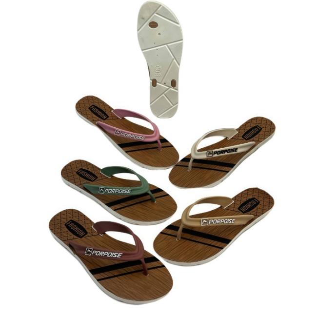 PVC Women Wood Grain Sole Thongs Brand Logo Multiple Colors