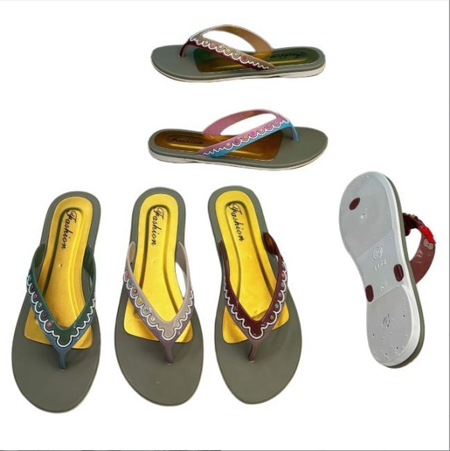 PVC Women Wavy Colorful Edge Print Thongs Gold Lining Multiple Colors
